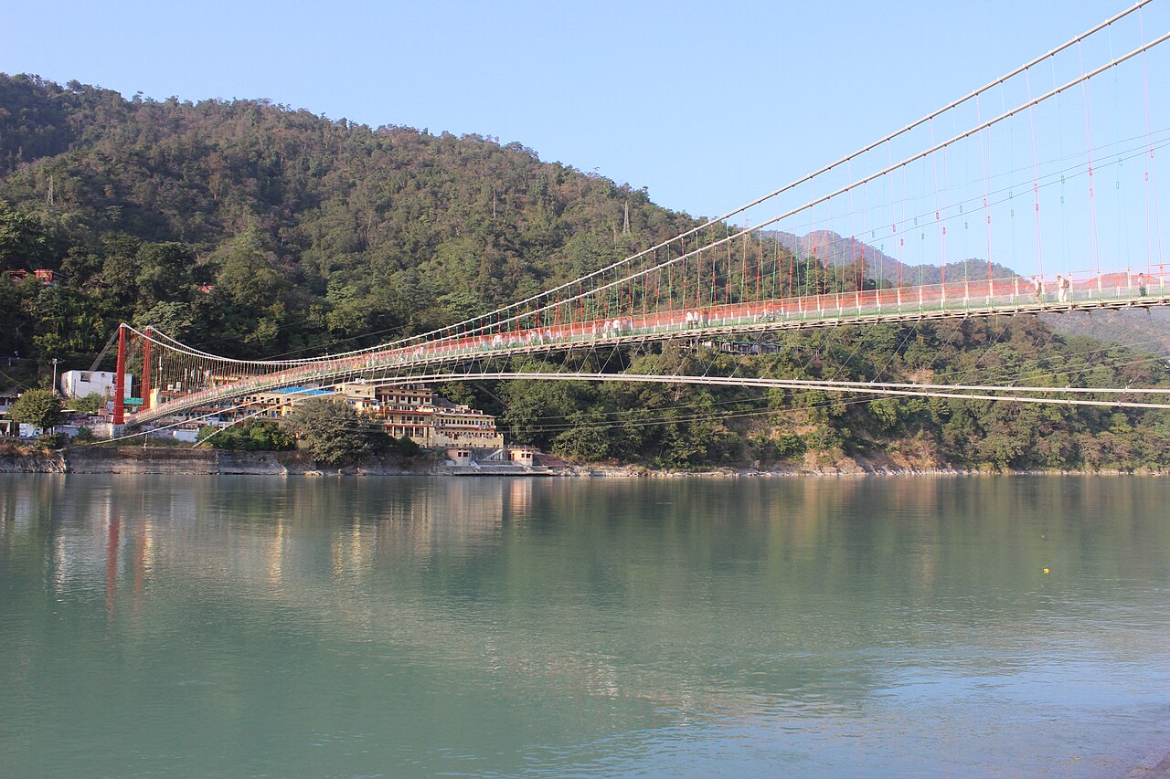 Lakshman Jhula suspension bridge over the Ganga at Rishikesh