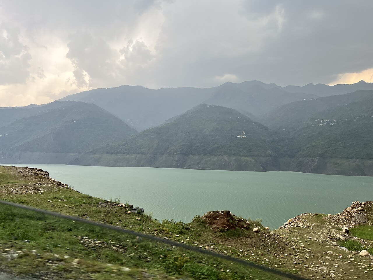 Tehri Lake among green hills